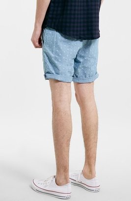 Topman Skinny Fit Dot Print Chambray Shorts