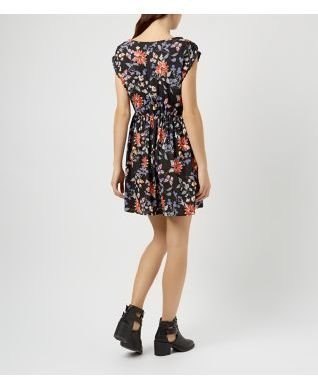 New Look Black Floral Print Lace Trim Sleeveless Skater Dress