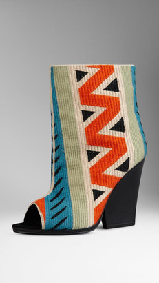 Burberry Tapestry Peep-Toe Ankle Boots