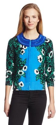Tracy Reese Women's Printed Cardigan Sweater with Necklace