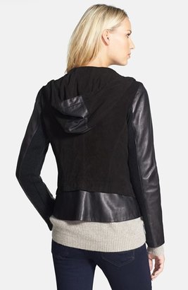 Nicole Miller Leather & Suede Hooded Jacket