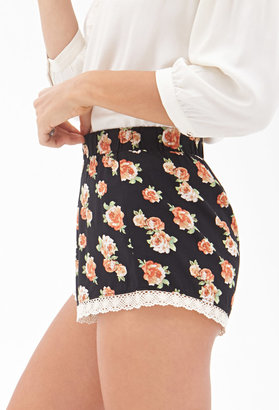 Forever 21 Crochet-Trimmed Floral Shorts