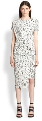 Helmut Lang Strata Printed Twist-Front Stretch Jersey Dress