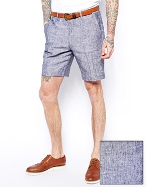 ASOS Slim Fit Shorts In Linen - charcoal