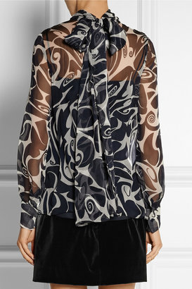 Miu Miu Tie-back printed silk-chiffon blouse