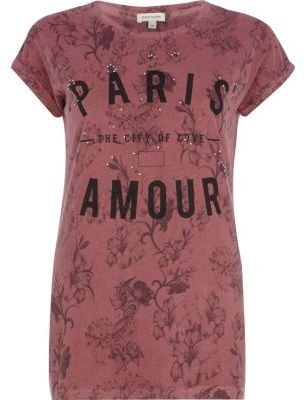 River Island Red Paris city of love floral fitted t-shirt