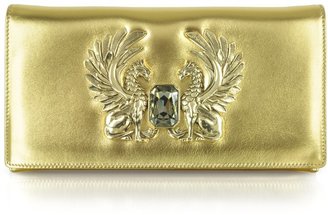 Roberto Cavalli Gold Laminated Juno Small Leather Clutch