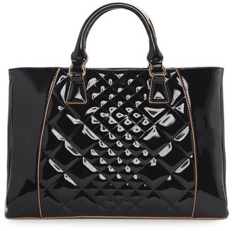 MANGO Quilted patent tote bag