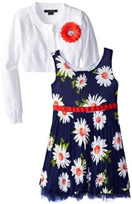 My Michelle Big Girls' Print Pleat Skirt and Solid Bodice Dress with Jacket