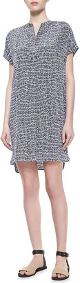 Vince Static-Print Silk Short Dress, Gray
