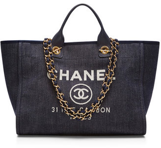 What Goes Around Comes Around Chanel Navy Denim Deauville Medium Bag