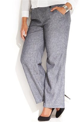 INC International Concepts Plus Size Striped Linen-Blend Wide-Leg Pants