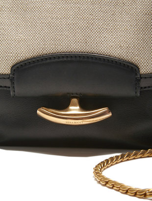 Nina Ricci Gala Leather and Linen Shoulder Bag