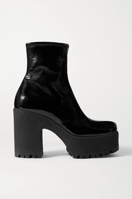 Miu Miu Crinkled Glossed-leather Platform Ankle Boots - Black