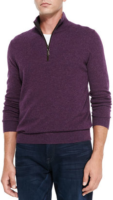 Neiman Marcus Nano-Cashmere 1/4-Zip Pullover, Purple