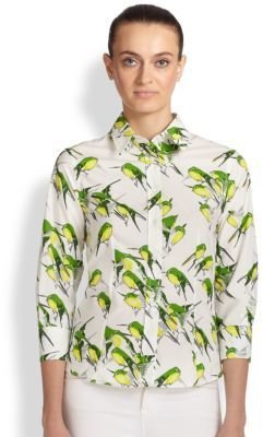 Carolina Herrera Bird-Print Cotton Button-Down Shirt