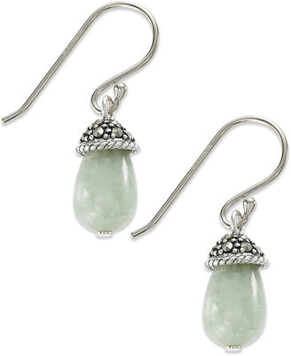 Genevieve & Grace Sterling Silver Green Jade (13-5/8 ct. t.w.) and Marcasite Drop Earrings