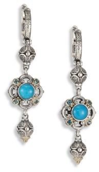 Konstantino Hermione Turquoise, London Blue Topaz, 18K Yellow Gold & Sterling Silver Drop Earrings
