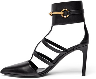 Gucci Point-Toe Caged Ankle Pump, Nero