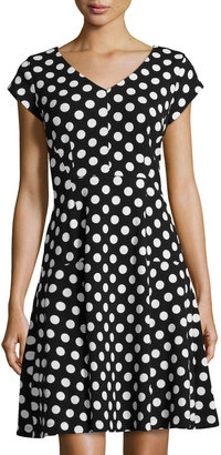 Chetta B Polka-Dot Fit-and-Flare Dress, Black/White