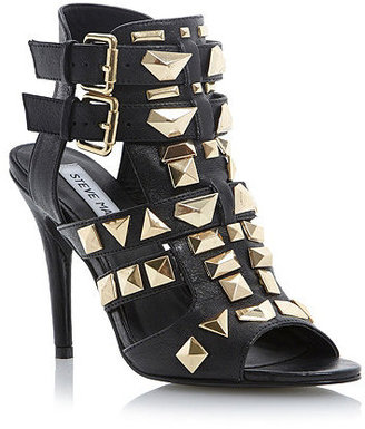 NYX STEVE BLACK Studded Strappy Sandal with High Heel and Open Toe