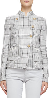 Armani Collezioni Prince of Wales Mandarin-Collared Jacket, Hazelnut