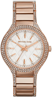 Michael Kors Mid-Size Rose Golden Stainless Steel Kerry Quilted Three-Hand Glitz Watch
