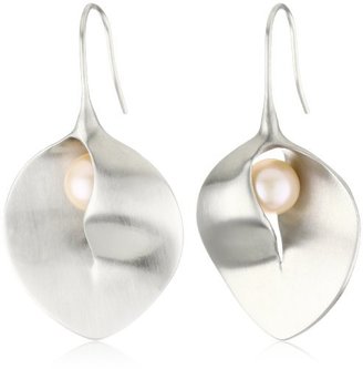 Breil Milano Jewelry "Shell" Satin Silver-Tone Pendant Necklace with Pink Pearl Earrings