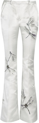 Alexander McQueen Silk-blend satin dragonfly-jacquard pants