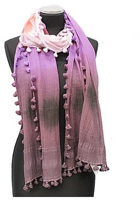 La Fiorentina Pink Combo Dye Print Scarf w/ Pom Tassels