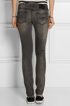 R 13 Distressed mid-rise skinny jeans