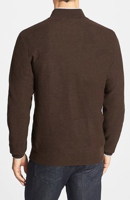 Peter Millar 'Queens Oxford' Merino Wool Quarter Zip Sweater with Suede Trim