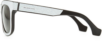 Balenciaga Cracked Square Sunglasses, White/Black