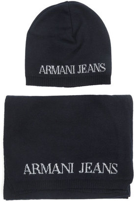 Armani Jeans Navy Hat and Scarf Set