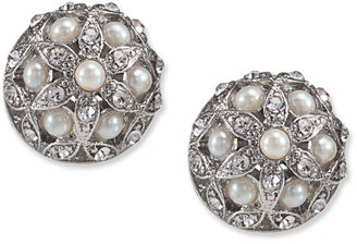 Carolee Earrings, Glass Pearl Crystal Small Button Stud