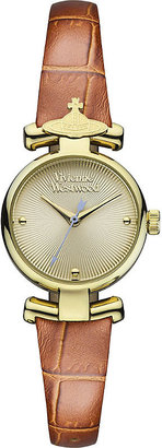 Vivienne Westwood VV090GDBR PVD Gold-Plated Metal and Leather Watch