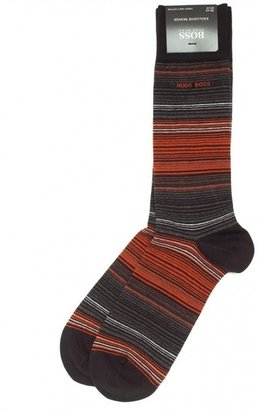 Boss Black Hugo Socks, Black And Orange Cotton Striped Logo Socks