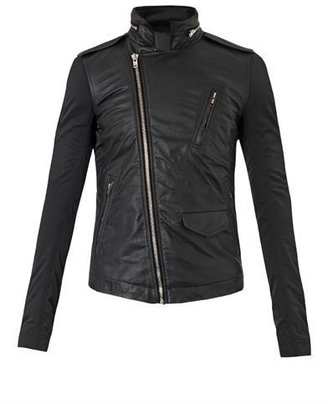 Rick Owens Nylon-sleeve leather jacket