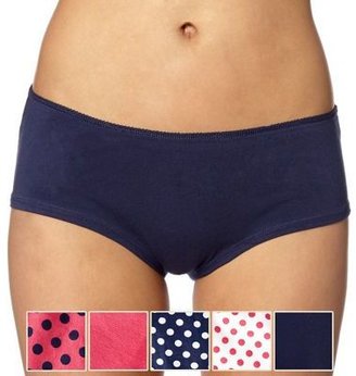 Debenhams Pack of five cotton pink spotted and plain shorts