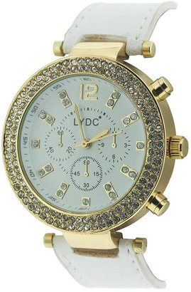 River Island LYDC Crystal Set Gold Tone and White Strap Ladies Watch