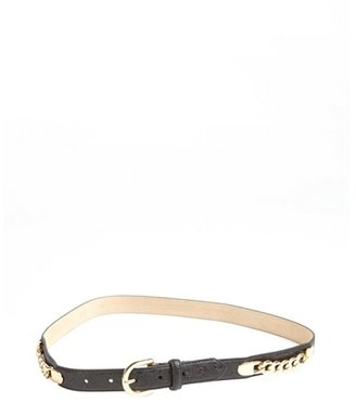 Fashion Focus black polished ostrich embossed leather chainlink belt