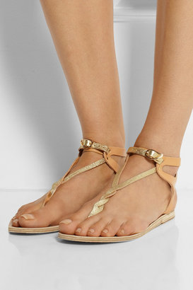 Ancient Greek Sandals Ismene Metallic Leather Sandals - Neutral