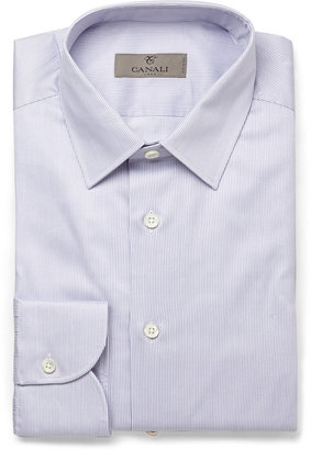Canali Lilac Slim-Fit Striped Cotton Shirt