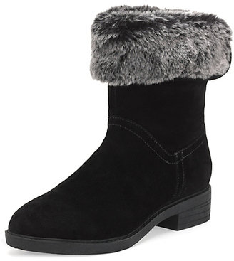 Marks and Spencer FootgloveTM Leather Wide Fit Faux Fur Boots
