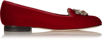 Oscar de la Renta Crystal-embellished velvet slippers