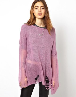 ASOS Slouch Jumper In Fluffy Fine Knit - Lilac