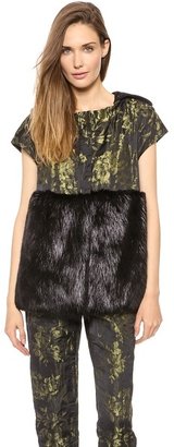 Vera Wang Collection Cape Jacket with Beaver Fur Trim