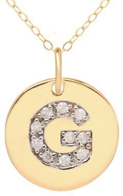 Lord & Taylor 14 Kt. Yellow Gold & Diamond 'G' Pendant Necklace