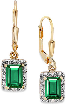 Townsend Victoria 18k Gold over Sterling Silver Green Agate (2-3/8 ct. t.w.) and Diamond Accent Rectangle Drop Earrings