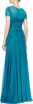 Halston Gathered-Bodice Jersey Gown